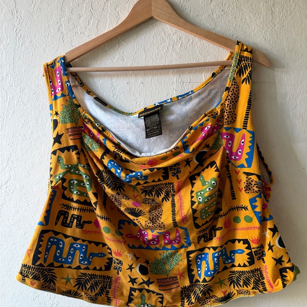 Nooworks Yellow Printed Cowl-Neck Tank Top